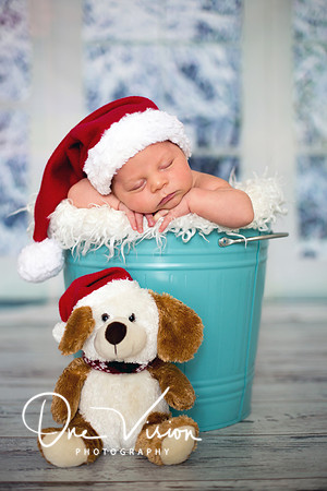 Portrait of a newborn baby boy,l wearing christmas hat, sleeping