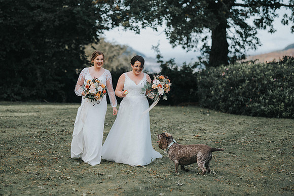 Brides holding hands