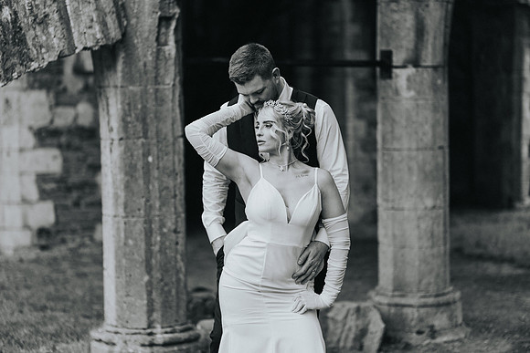 Bride and groom at Margam Orangery