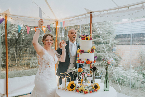 Rosie and Daniel tying the knot at Duffryn Mawr